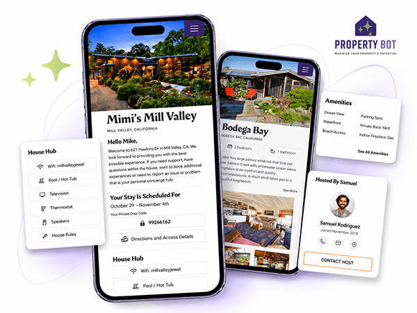 PropertyBot mobile property pages, house hub, and host details