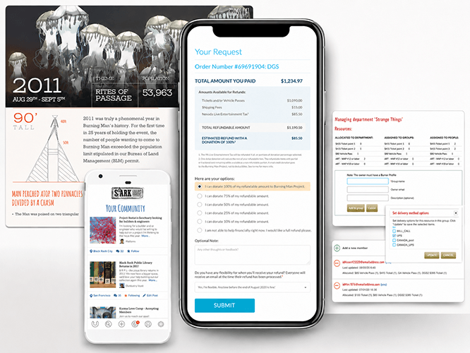 Burning Man ticketing and community platform screens