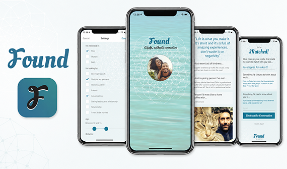 Found dating app screens showing profile prompts and matching flows